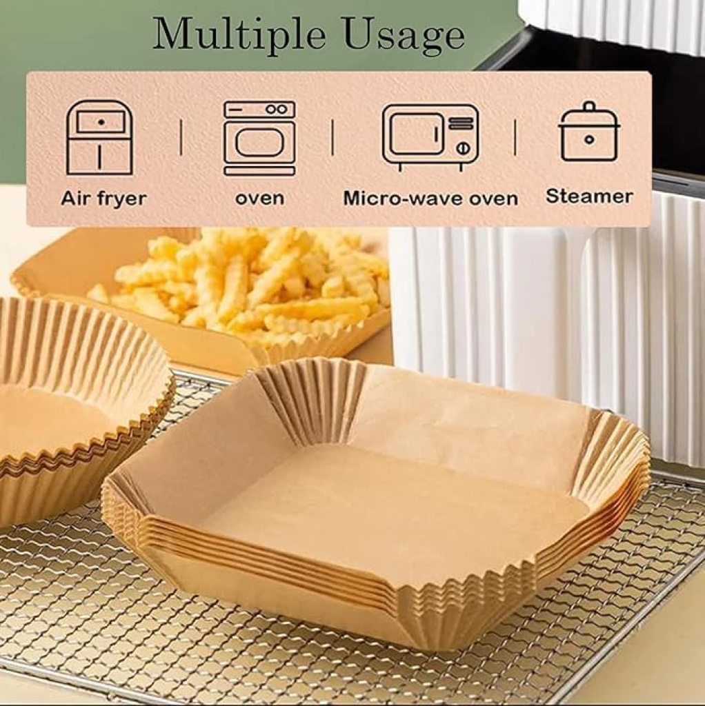 100 PCS Square Air Fryer Paper Sheets Disposable Kitchenware