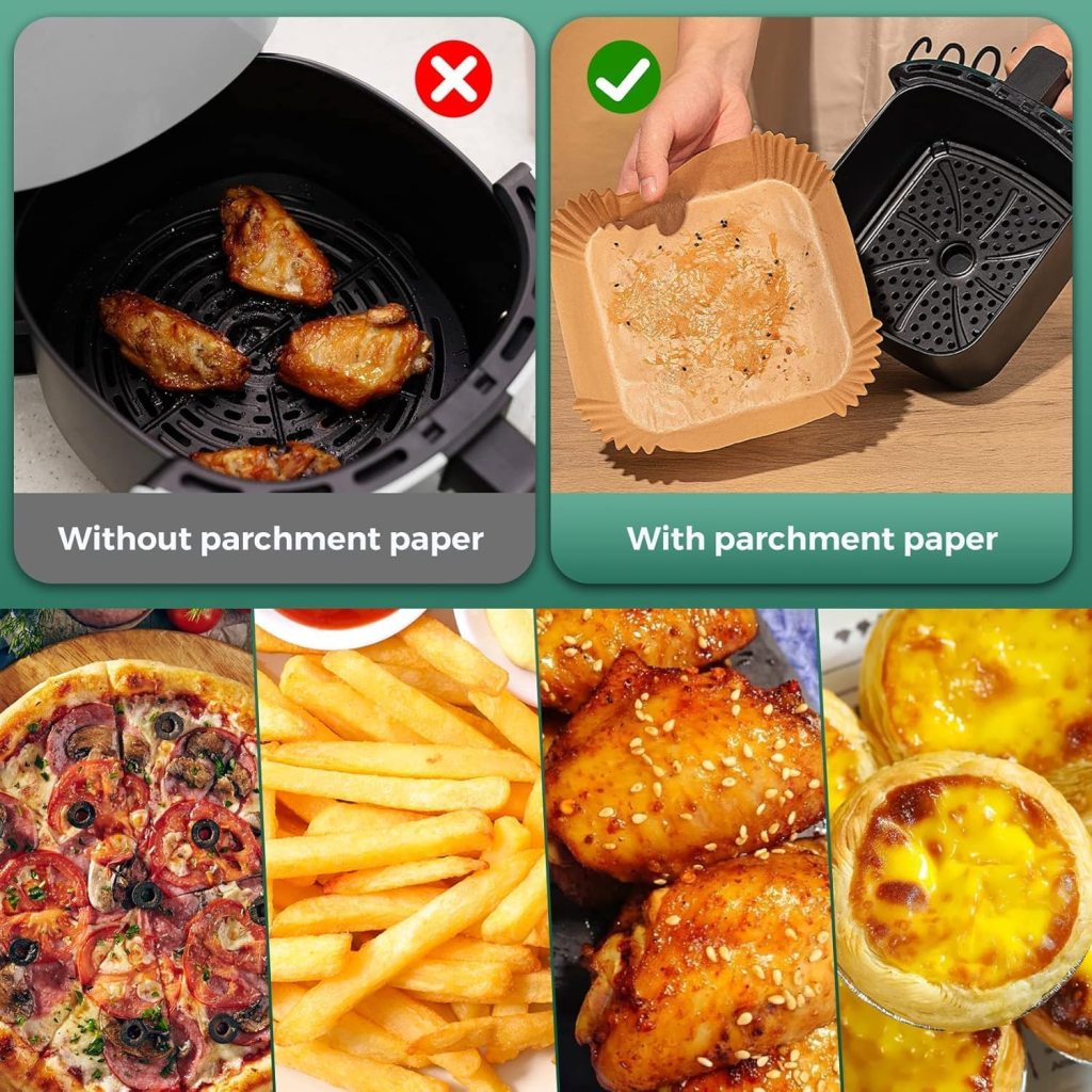 100 PCS Square Air Fryer Paper Sheets Disposable Kitchenware