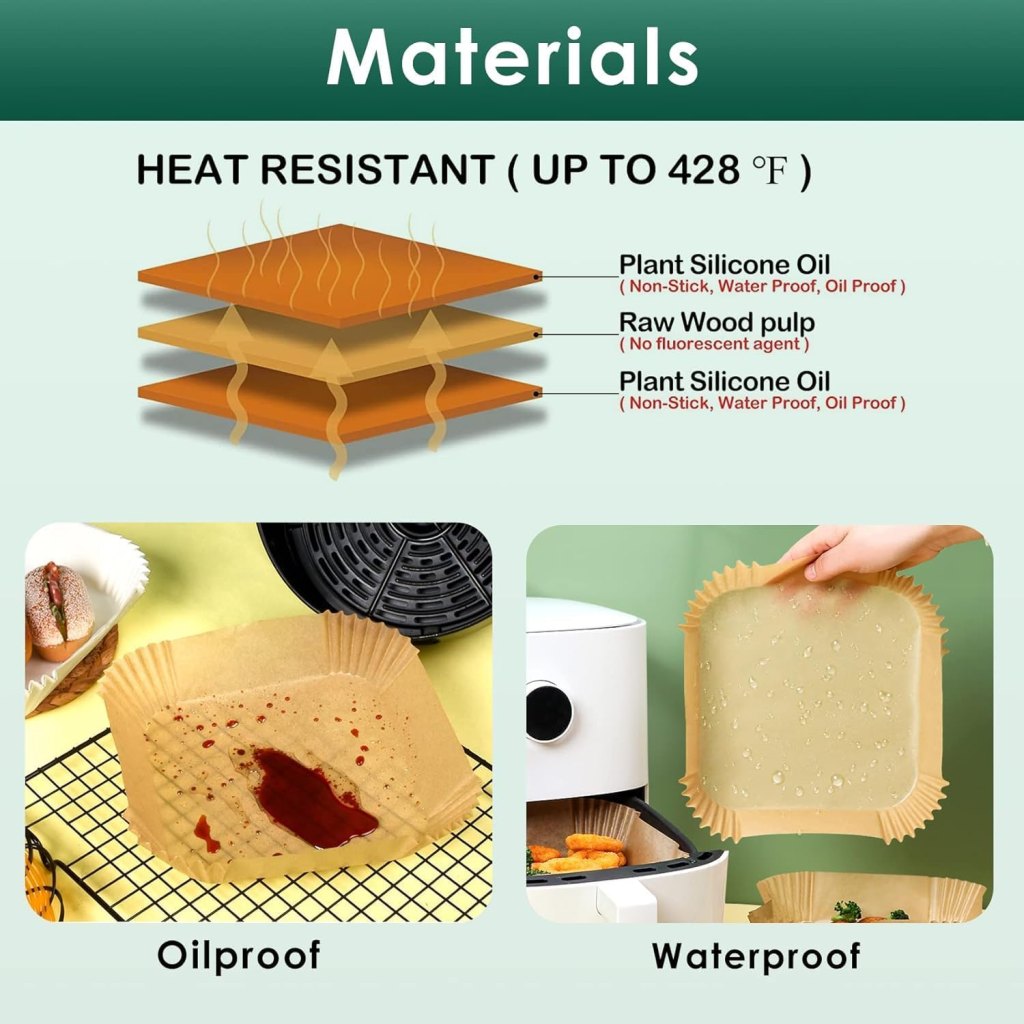 100 PCS Square Air Fryer Paper Sheets Disposable Kitchenware