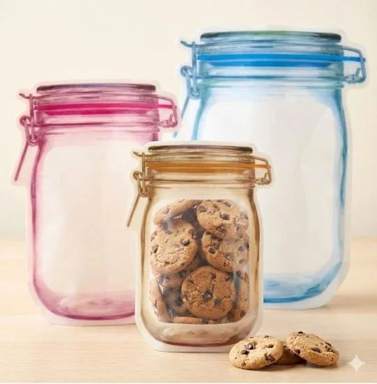 3 Pcs Food Storage Jar Zip lock Bags Kitchenware
